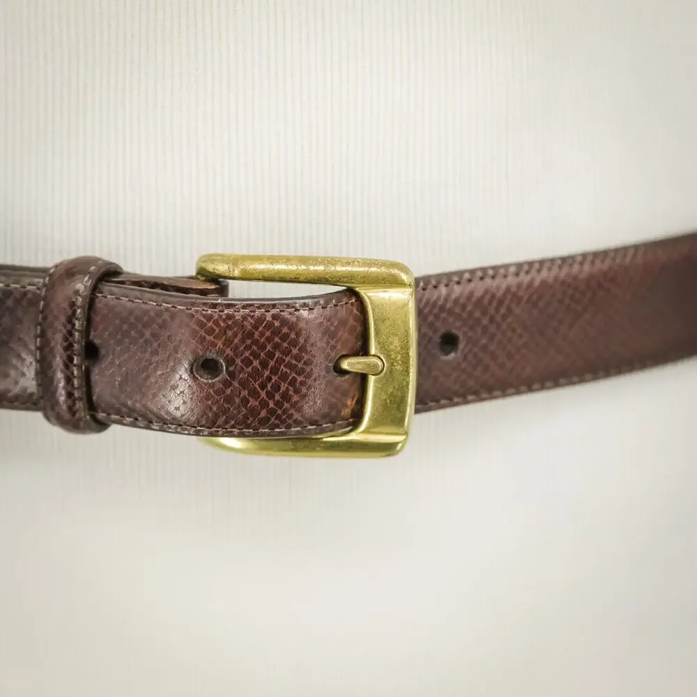 Brighton Men's Size 34 Brown Leather Solid Brass Buckle Adjustable Belt
